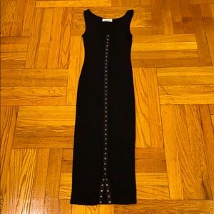Black Bead Button Front Bodycon Black Dress Small
